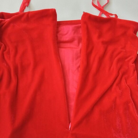 Lush Red Velour Spaghetti Strap Mini Length Bodycon Dress Women's Size Large - Picture 6 of 12